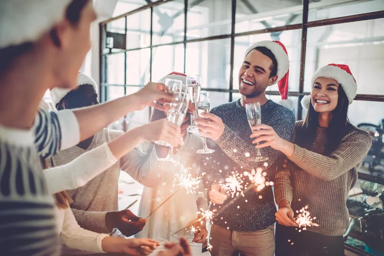 Office co-workers celebrate Christmas together