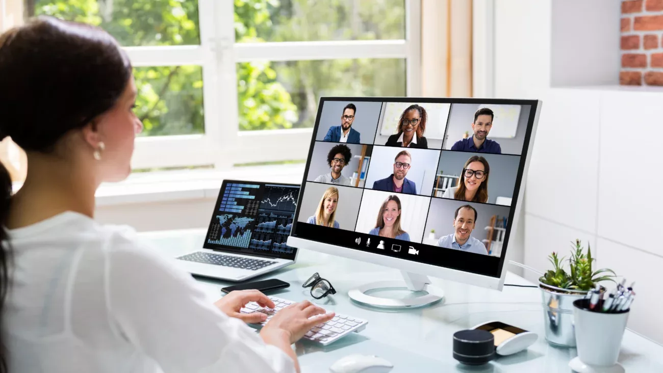 Woman in an online work meeting